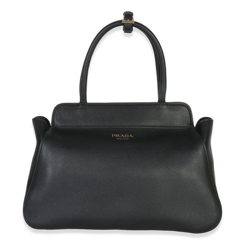 Prada Black Soft Grain Calfskin Medium Tote Handbag fv