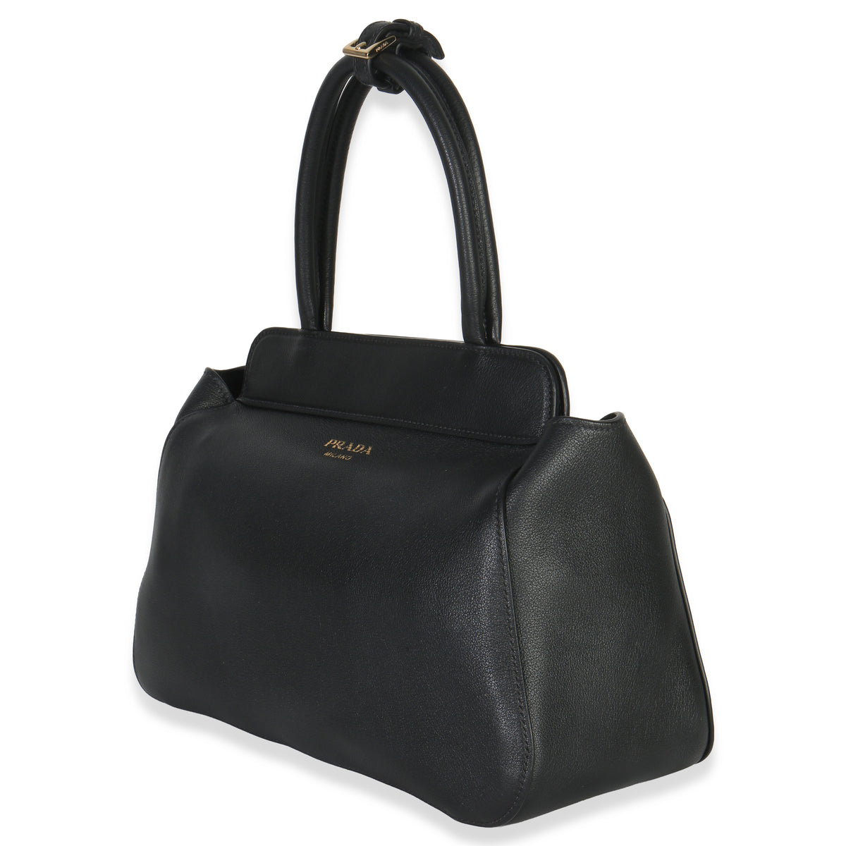 Prada Black Soft Grain Calfskin Medium Tote Handbag pv