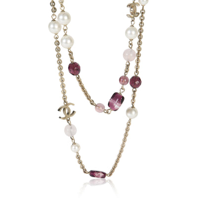 Gold-Plated  2007 Faux Pearl & Pink Bead CC Station Necklace