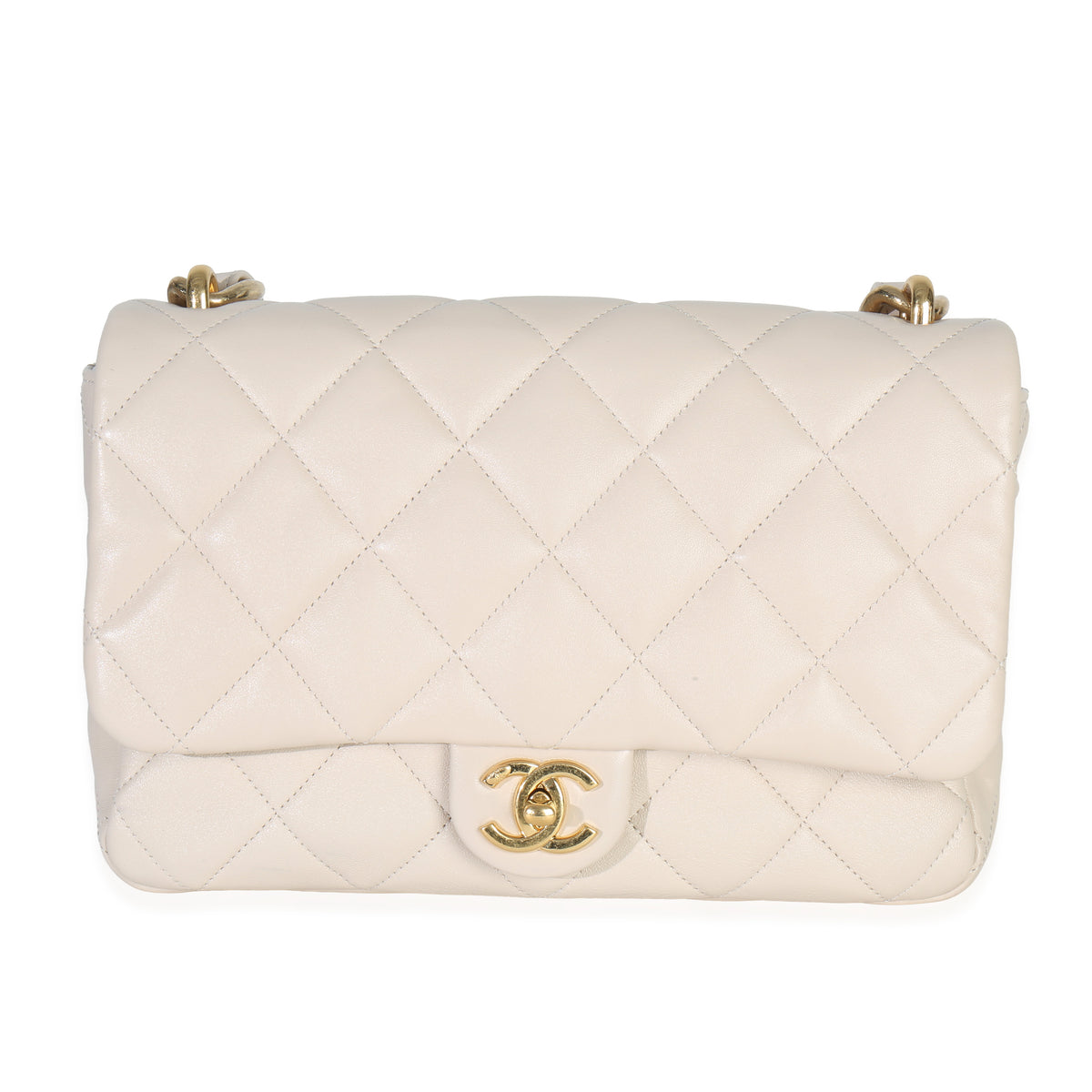 Beige Quilted Lambskin Large Funky Town Flap Bag