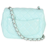 Chanel Blue Quilted Lambskin Mini Square Single Flap Bag Handbag bv