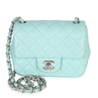 Blue Quilted Lambskin Mini Square Single Flap Bag