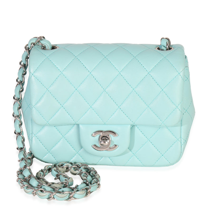 Blue Quilted Lambskin Mini Square Single Flap Bag