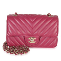 Dark Pink Chevron Lambskin Mini Rectangular Flap Bag