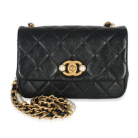 Black Quilted Calfskin Mini Pearl Side Flap Bag
