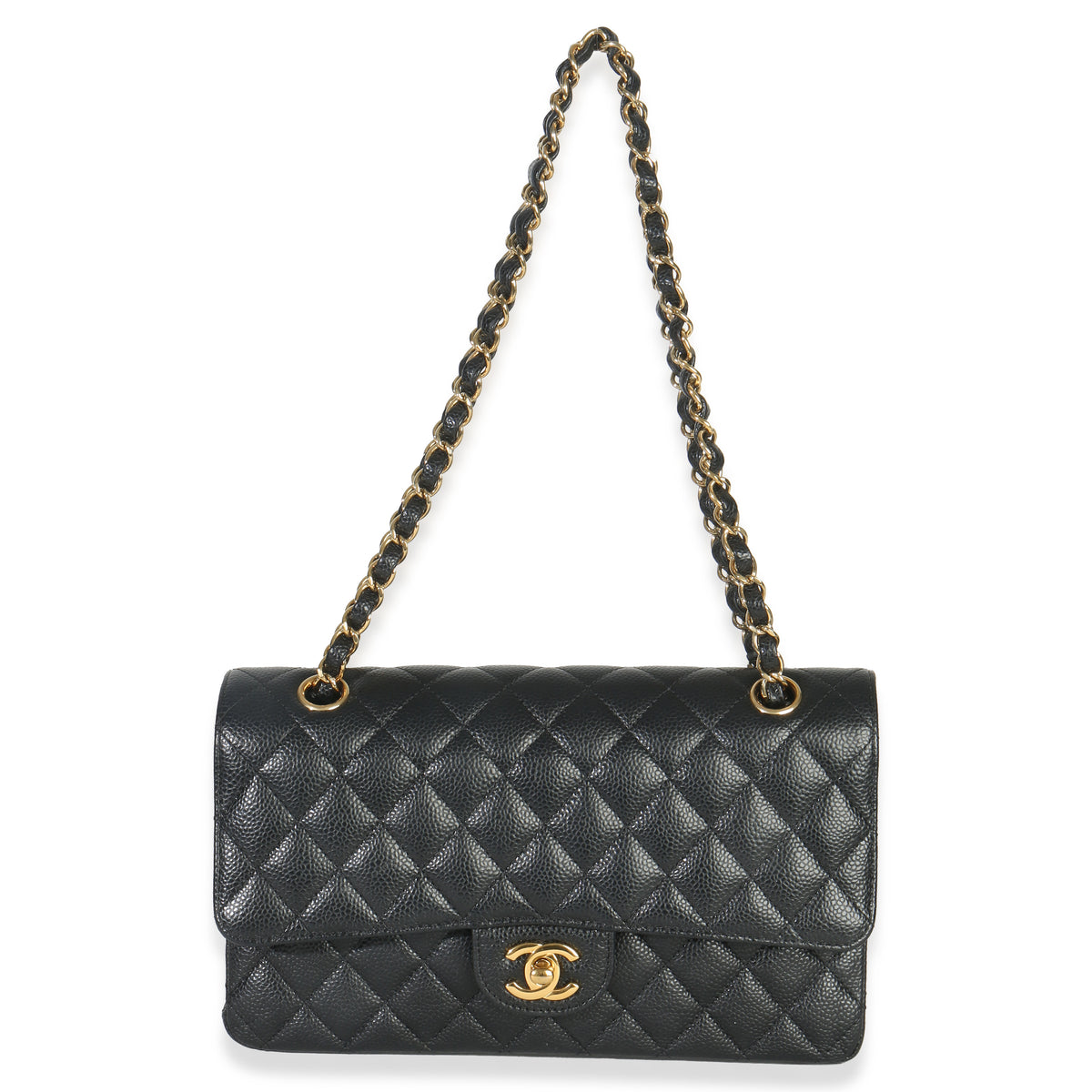 Chanel Black Quilted Caviar Medium Classic Double Flap Handbag Handbag ad1