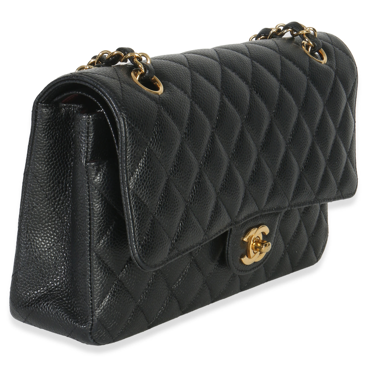 Chanel Black Quilted Caviar Medium Classic Double Flap Handbag Handbag bv