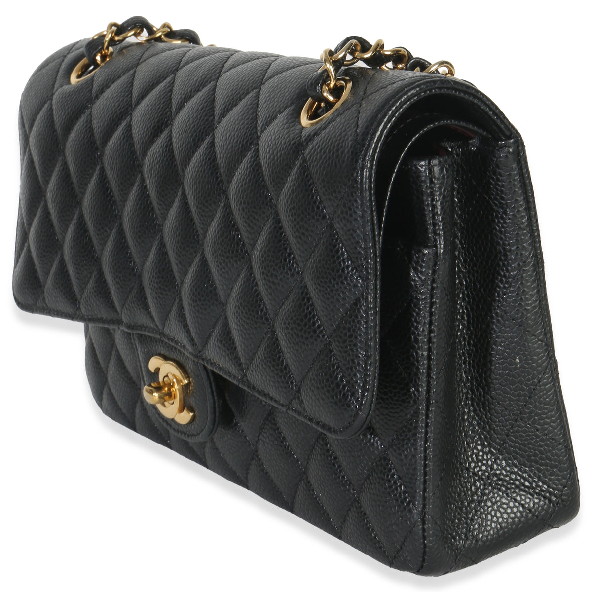 Chanel Black Quilted Caviar Medium Classic Double Flap Handbag Handbag sv