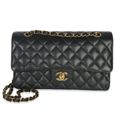 Black Quilted Caviar Medium Classic Double Flap Bag