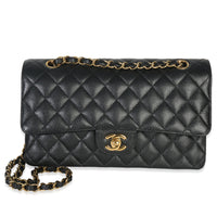 Black Quilted Caviar Medium Classic Double Flap Bag
