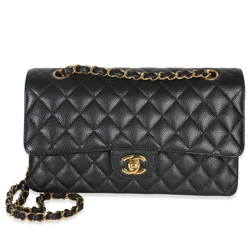 Black Quilted Caviar Medium Classic Double Flap Bag