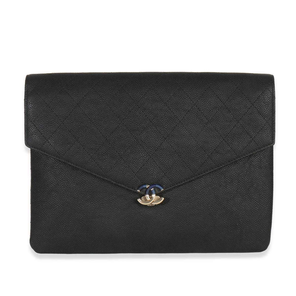 Black Quilted Caviar Thread Around CC Medium Envelope Pouch