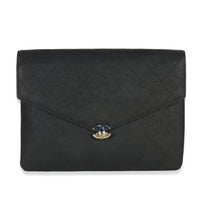 Black Quilted Caviar Thread Around CC Medium Envelope Pouch