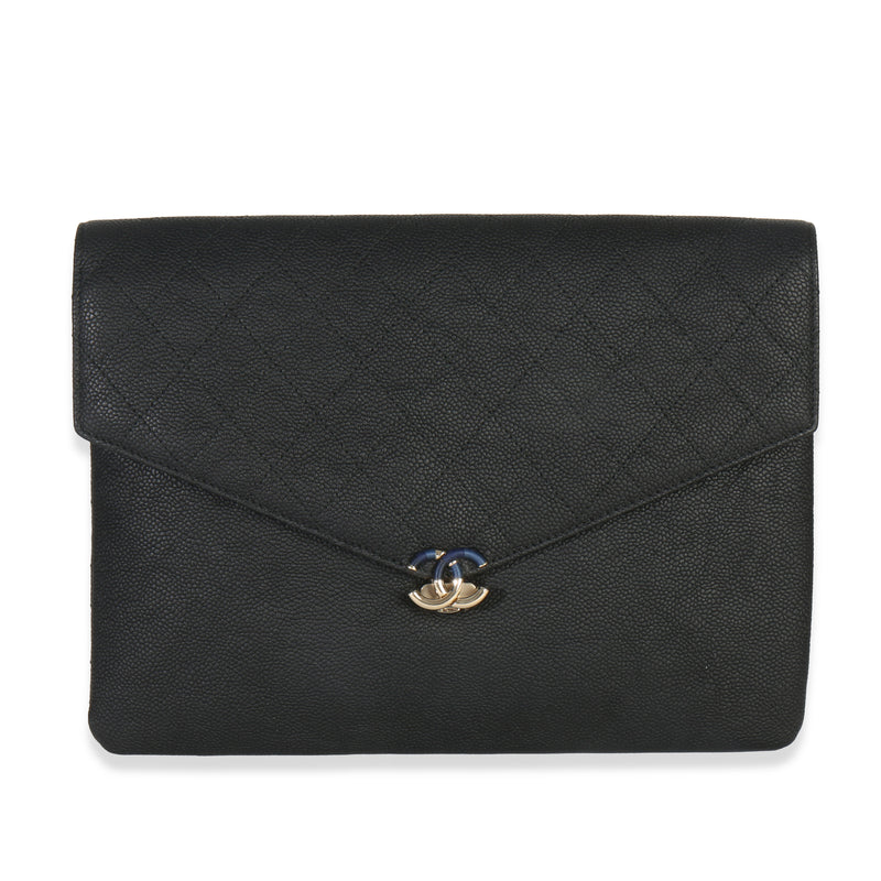Black Quilted Caviar Thread Around CC Medium Envelope Pouch
