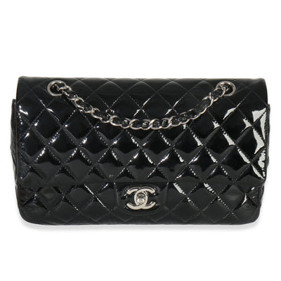 Black Quilted Patent Medium Classic Double Flap Bag