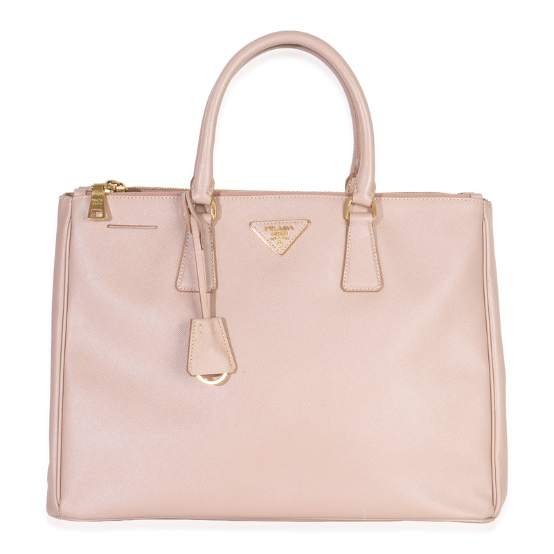 Prada Pink Saffiano Galleria Lux Medium Double Zip Tote Handbag fv
