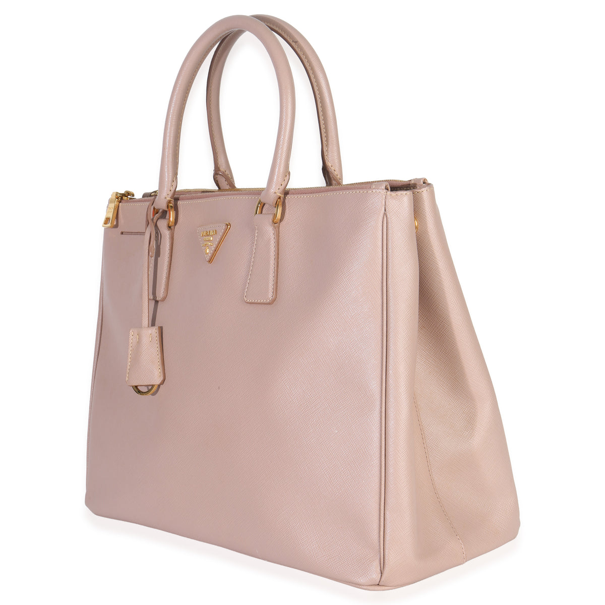 Prada Pink Saffiano Galleria Lux Medium Double Zip Tote Handbag pv