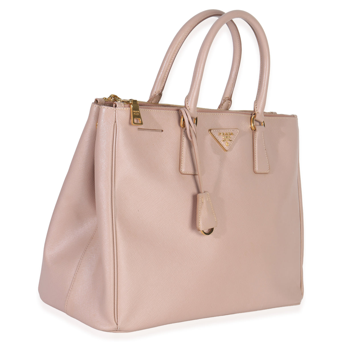 Prada Pink Saffiano Galleria Lux Medium Double Zip Tote Handbag sv
