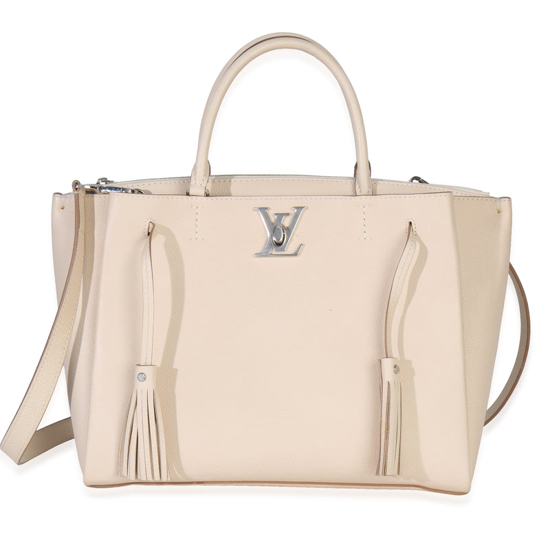 Cream Pebbled Calfskin Lockmeto Bag