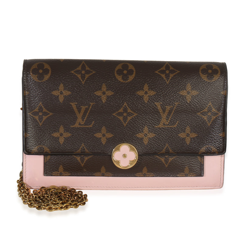 Louis Vuitton Rose Ballerine Monogram Canvas Flore Chain Wallet Handbag fv