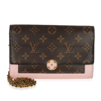Louis Vuitton Rose Ballerine Monogram Canvas Flore Chain Wallet Handbag fv
