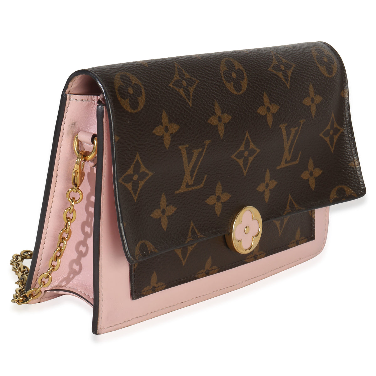 Louis Vuitton Rose Ballerine Monogram Canvas Flore Chain Wallet Handbag sv