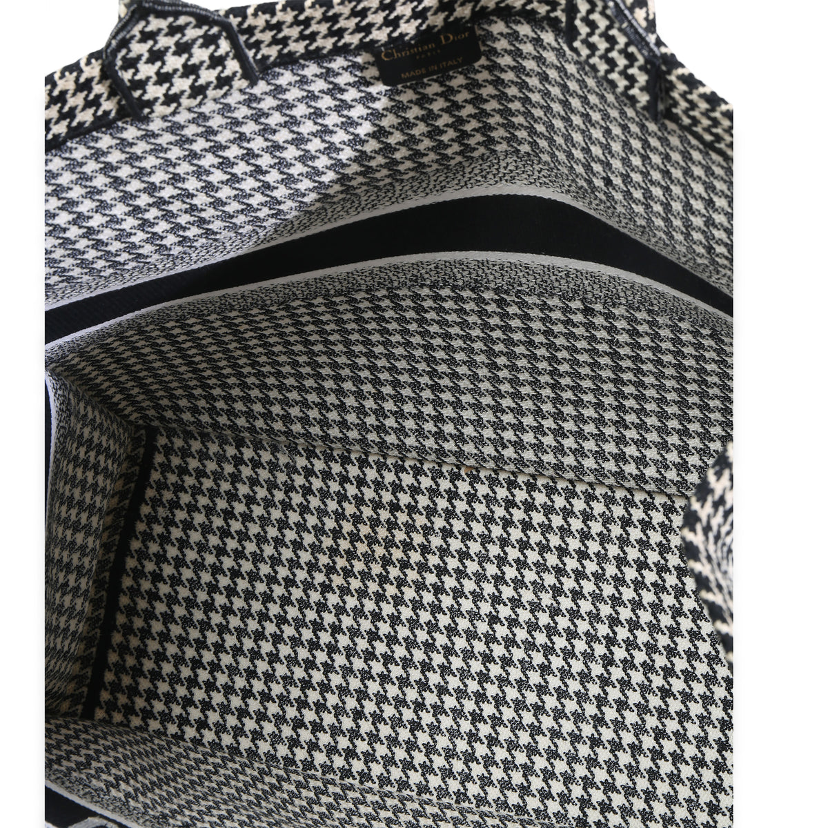 Christian Dior Black White Houndstooth Canvas Large Book Tote Handbag av
