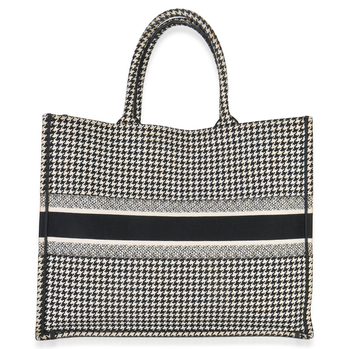 Christian Dior Black White Houndstooth Canvas Large Book Tote Handbag bv