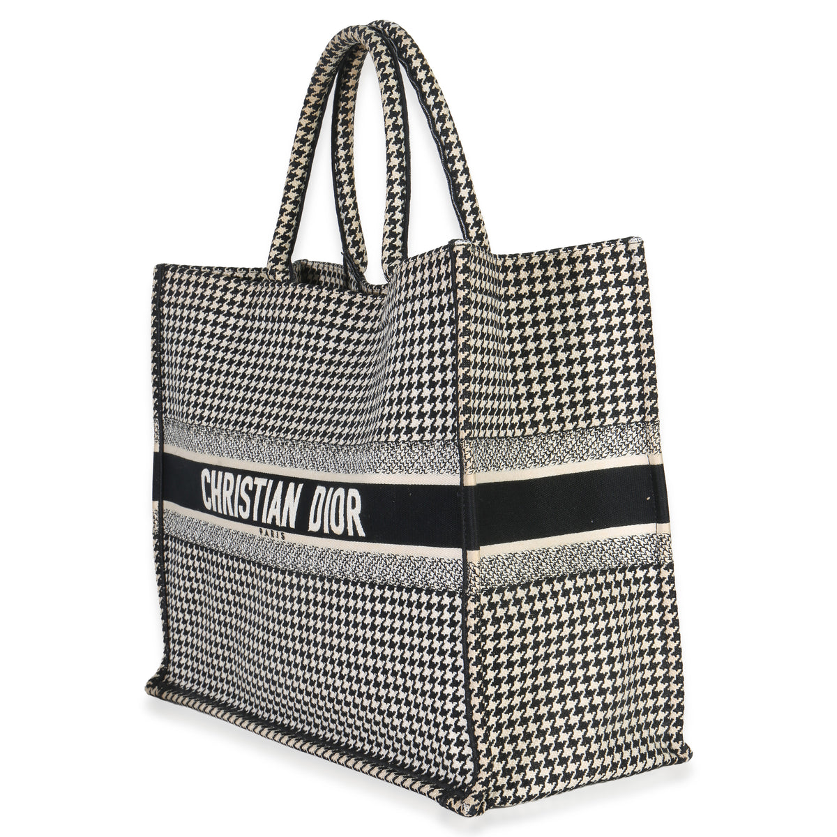Christian Dior Black White Houndstooth Canvas Large Book Tote Handbag pv