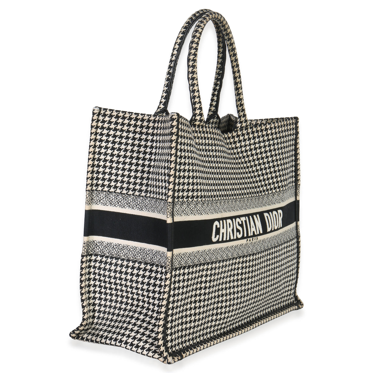 Christian Dior Black White Houndstooth Canvas Large Book Tote Handbag sv