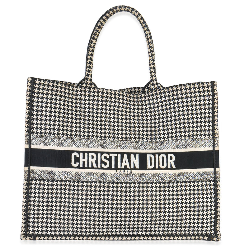 Black White Houndstooth Canvas Large Book Tote