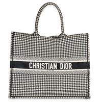 Black White Houndstooth Canvas Large Book Tote