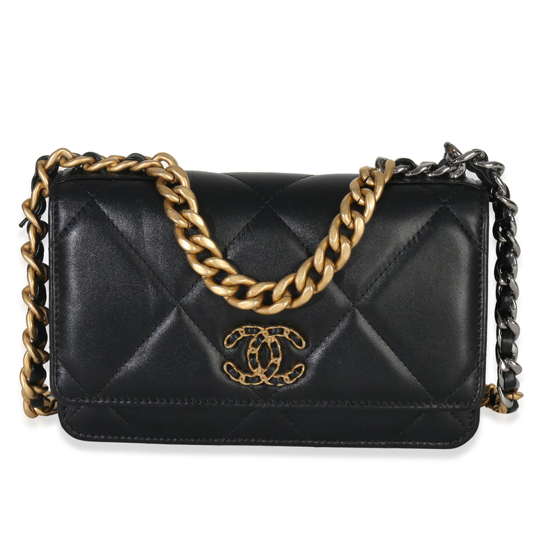 Black Quilted Lambskin Chanel 19 Wallet On Chain