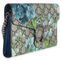 Gucci Blue Beige GG Supreme Canvas Blooms Dionysus Chain Wallet Handbag sv