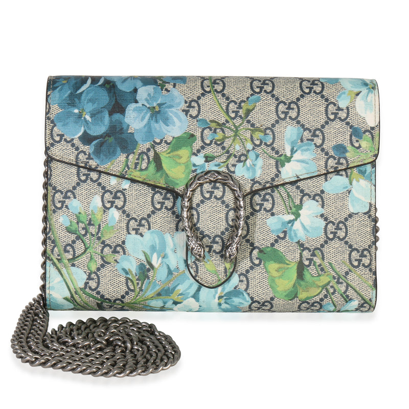 Blue Beige GG Supreme Canvas Blooms Dionysus Chain Wallet