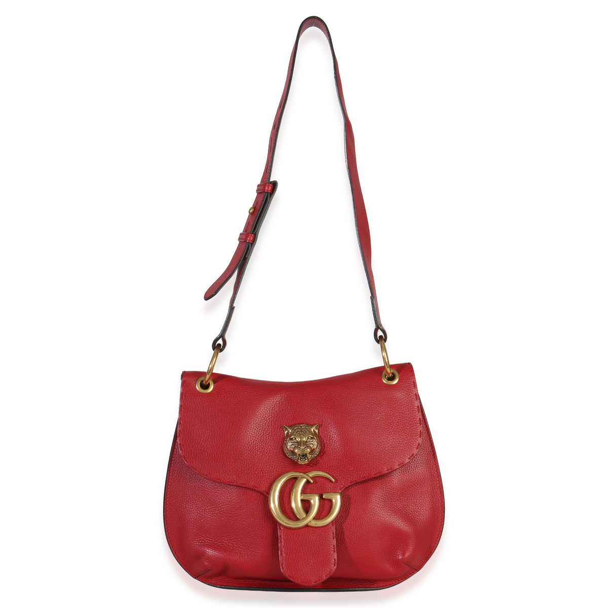 Gucci Red Cellarius Calfskin Feline GG Marmont Flap Shoulder Bag Handbag av