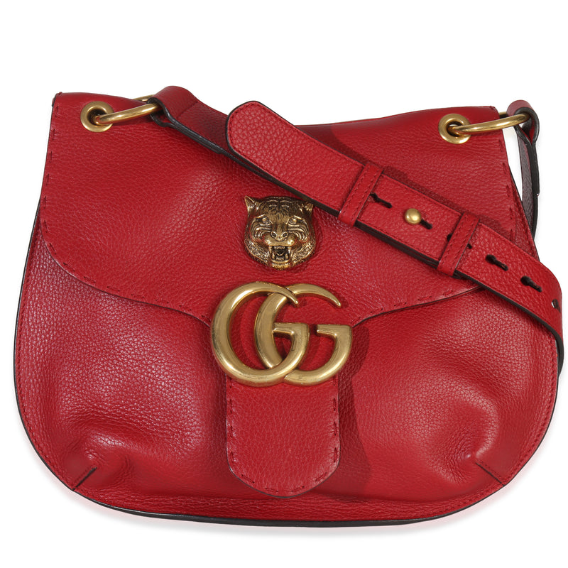 Gucci Red Cellarius Calfskin Feline GG Marmont Flap Shoulder Bag Handbag fv