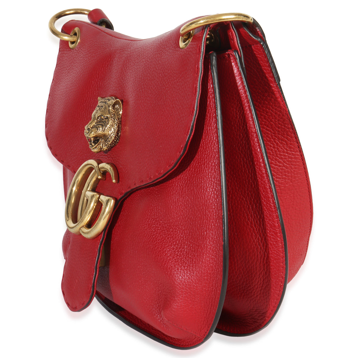 Gucci Red Cellarius Calfskin Feline GG Marmont Flap Shoulder Bag Handbag pv
