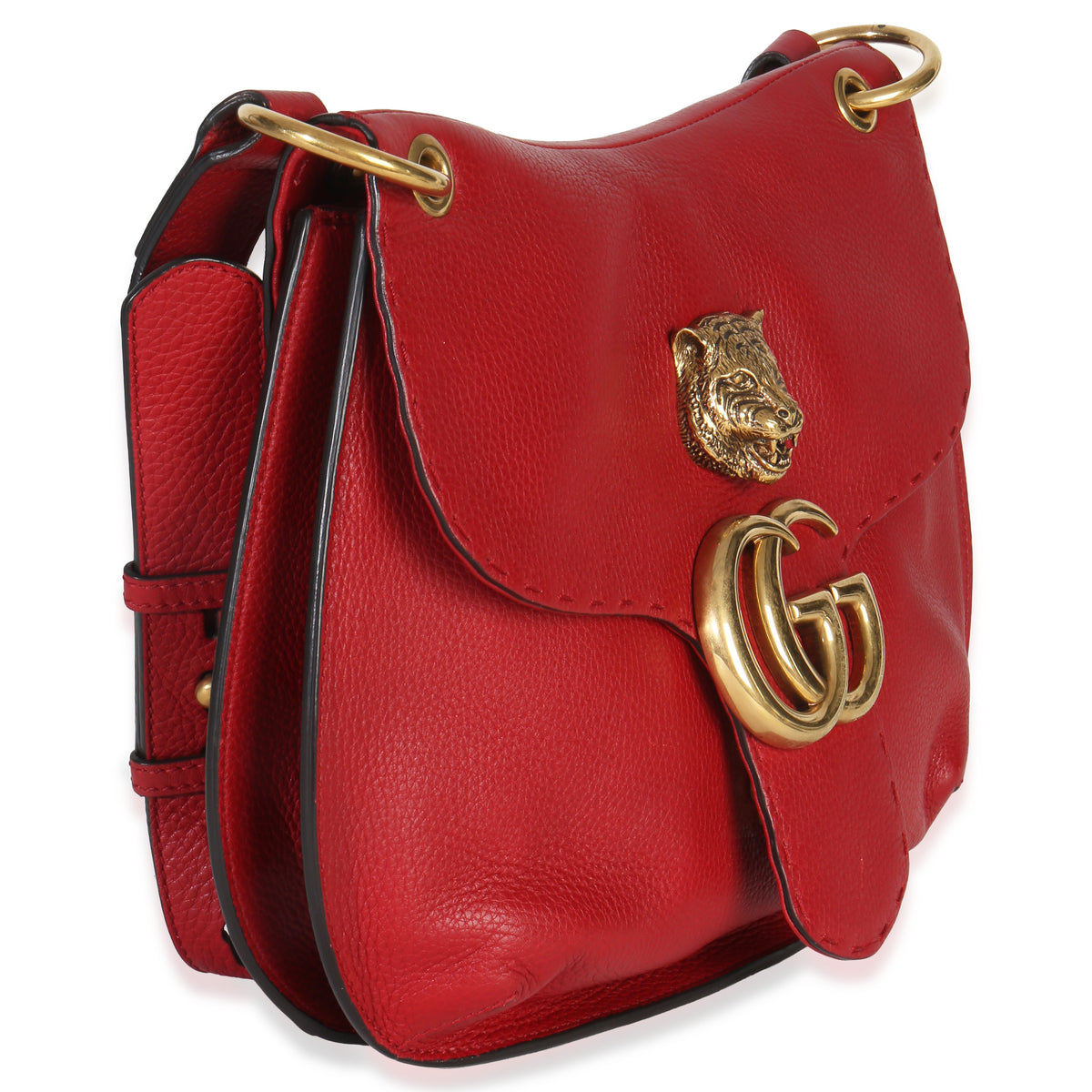 Gucci Red Cellarius Calfskin Feline GG Marmont Flap Shoulder Bag Handbag sv