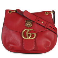 Red Cellarius Calfskin Feline GG Marmont Flap Shoulder Bag