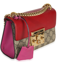 Gucci Red GG Supreme Canvas Small Padlock Shoulder Bag Handbag sv