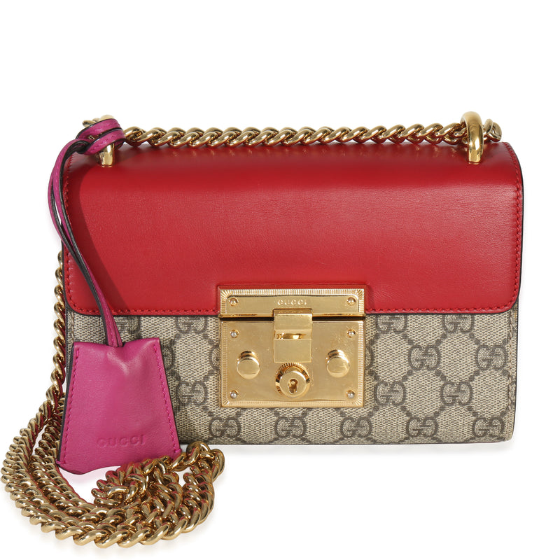 Red GG Supreme Canvas Small Padlock Shoulder Bag