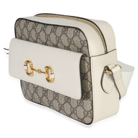 Gucci White GG Supreme Canvas Small 1955 Horsebit Shoulder Bag Handbag pv