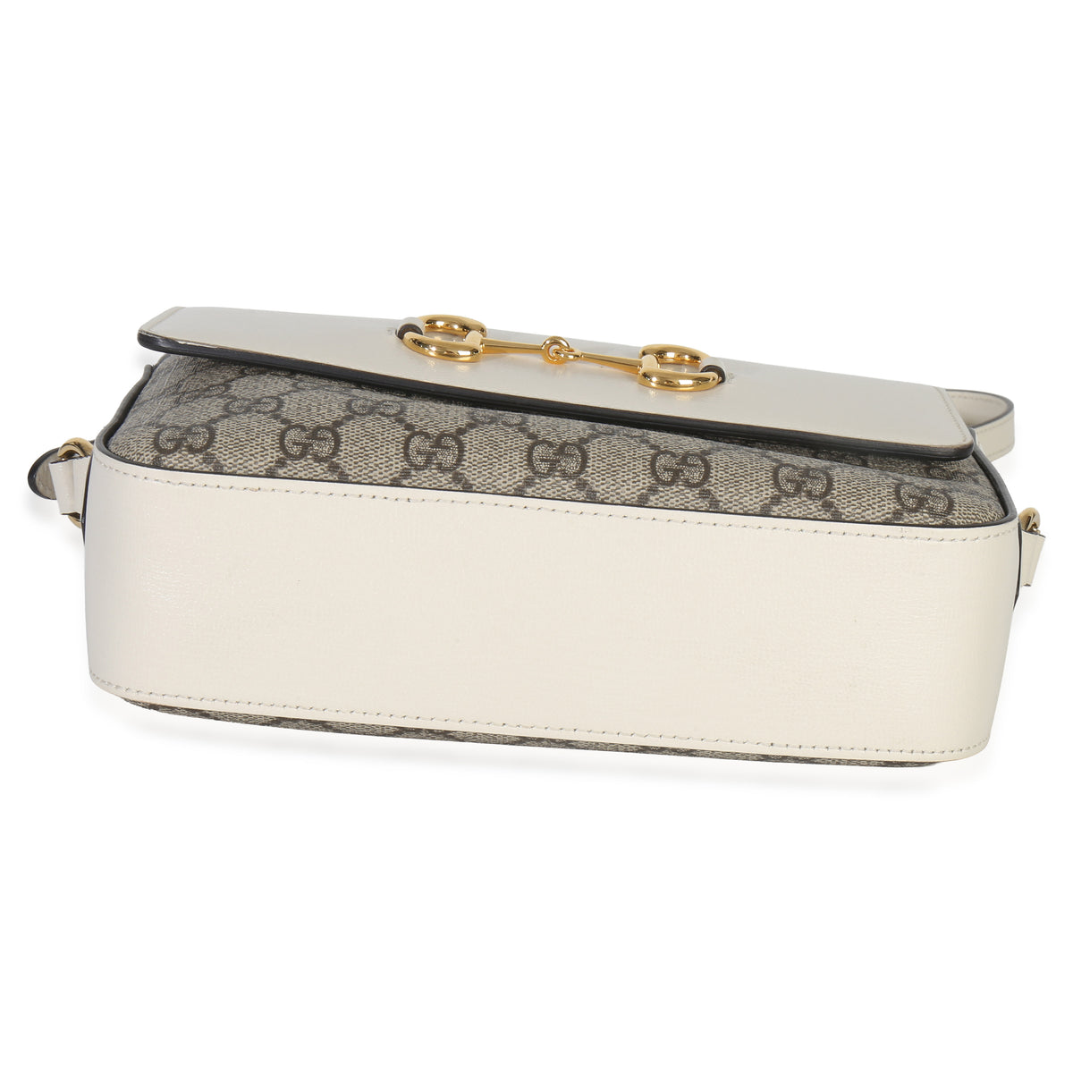 Gucci White GG Supreme Canvas Small 1955 Horsebit Shoulder Bag Handbag stamp