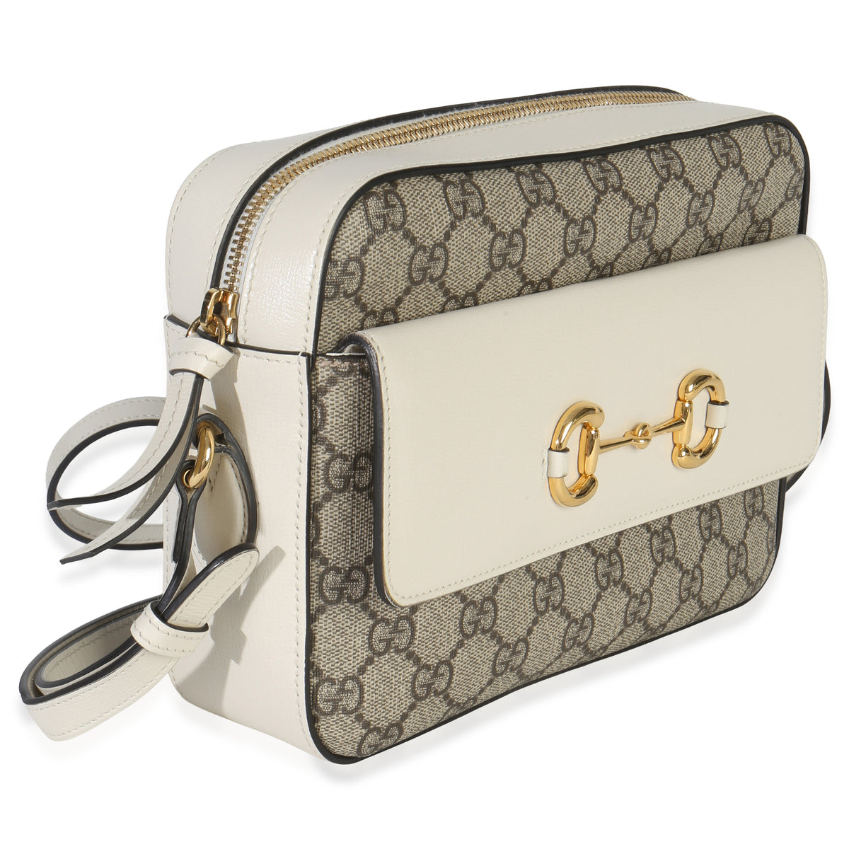 Gucci White GG Supreme Canvas Small 1955 Horsebit Shoulder Bag Handbag sv