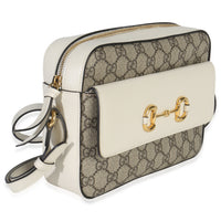 Gucci White GG Supreme Canvas Small 1955 Horsebit Shoulder Bag Handbag sv