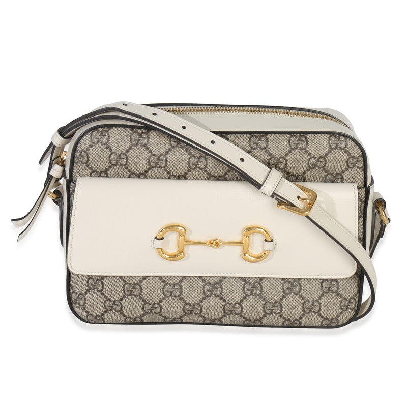 White GG Supreme Canvas Small 1955 Horsebit Shoulder Bag