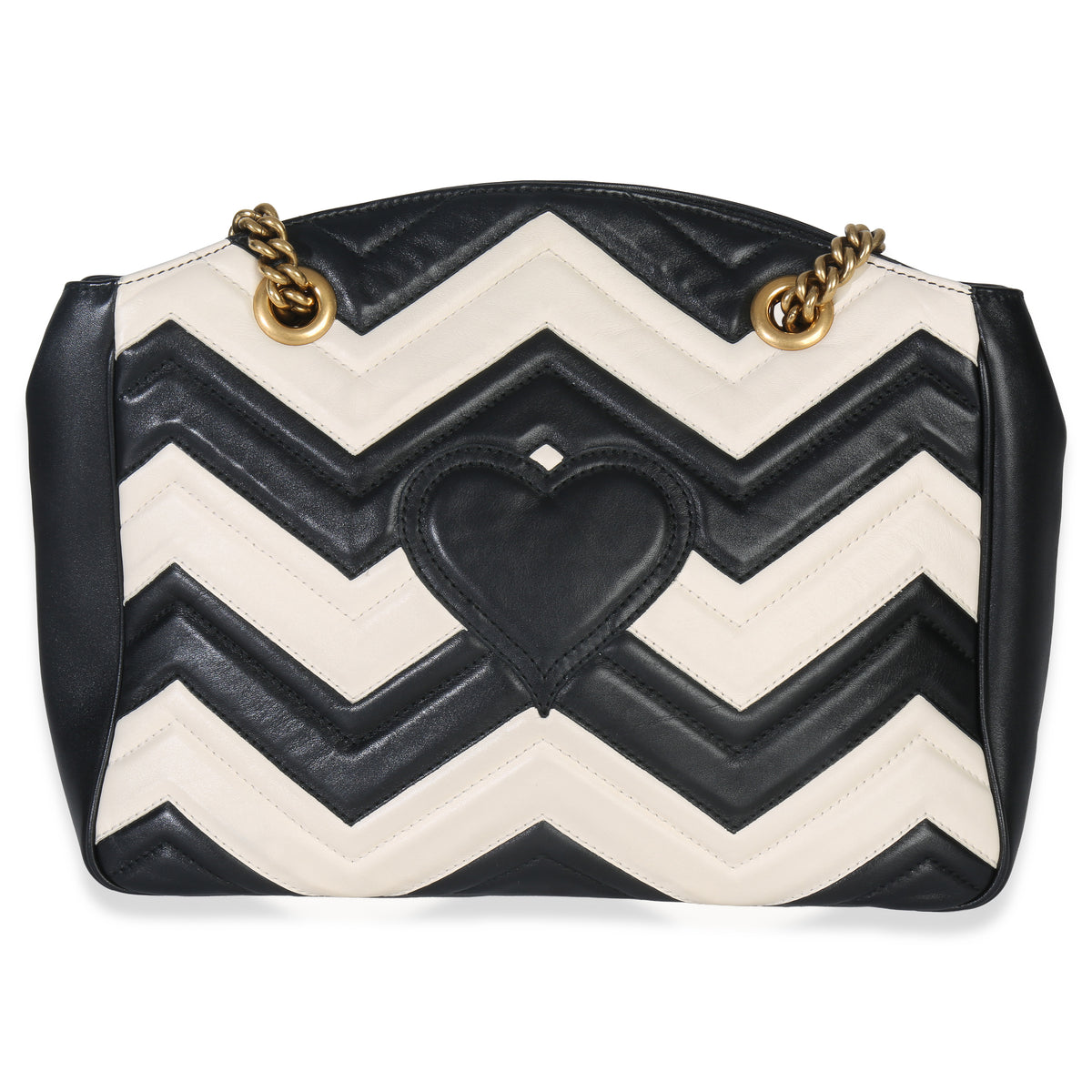 Gucci Black White Matelasse Medium GG Marmont Chain Tote Handbag bv
