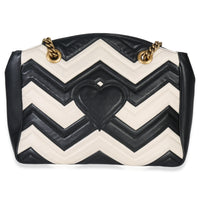 Gucci Black White Matelasse Medium GG Marmont Chain Tote Handbag bv