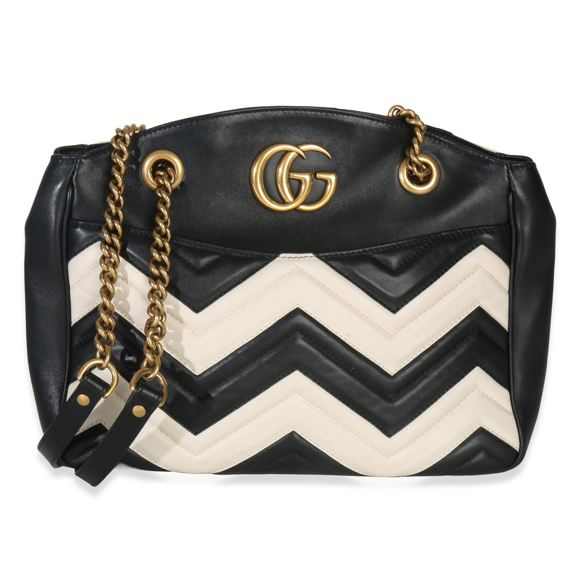 Black White Matelasse Medium GG Marmont Chain Tote